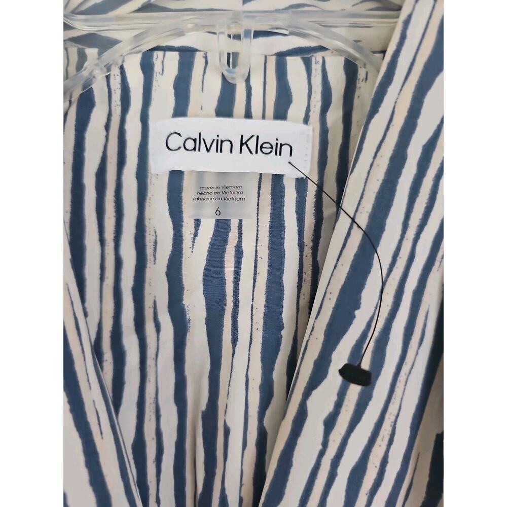 Calvin Klein ~Size 6~ Cream/Blue Stripes Maxi Dress With Waist Tie & Pockets NWT - Picture 16 of 16